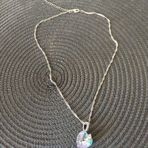 Artune Aurora Borealis Swarovski Crystal Heart Necklace. White Rhodium Plated